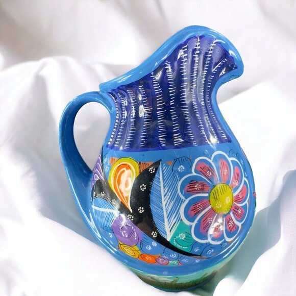 Hand Made Mexico Pottery Tonala Talavera Pitcher Hand Painted RedWare Decor - Picture 1 of 16